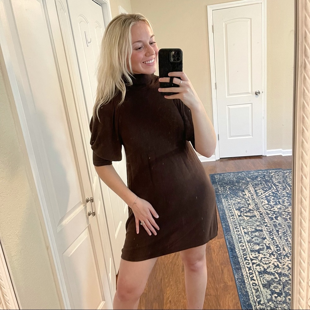 Max Studio Puff Sleeve Sweater Mini Dress